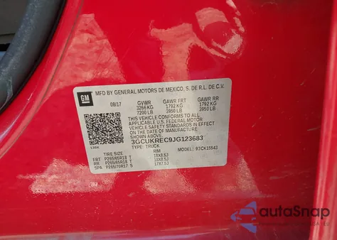 2018 Chevrolet Silverado 1500 1Lt from USA, damaged, VIN 3GCUKREC9JG123683